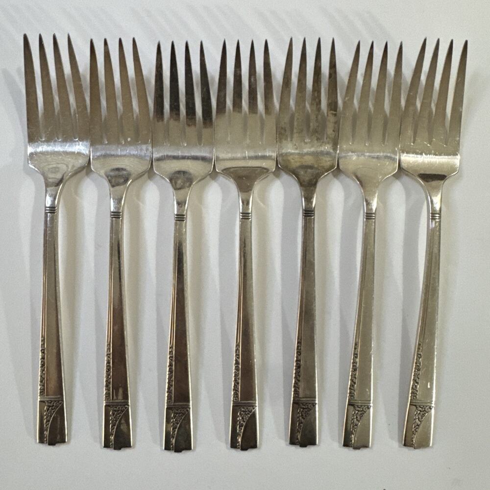 7 Vintage Salad Forks - Oneida Nobility Caprice Silverplate Flatware 1937